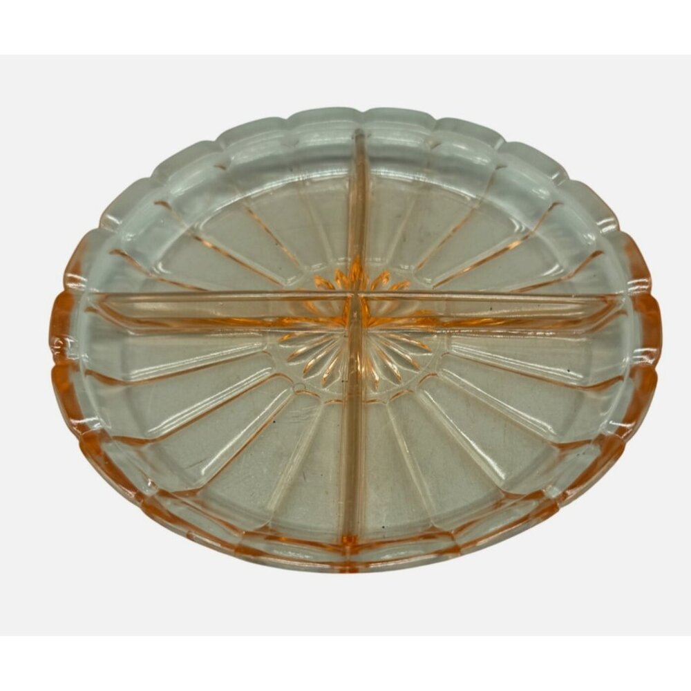 Vtg Glass Divided Serving pink depression relish dish Accents rippled 7.25" READ